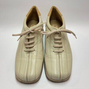 RAINBOW Women's *8.5/9 Leather Sneaker Made in Spain Cream & Tan UNIQUE